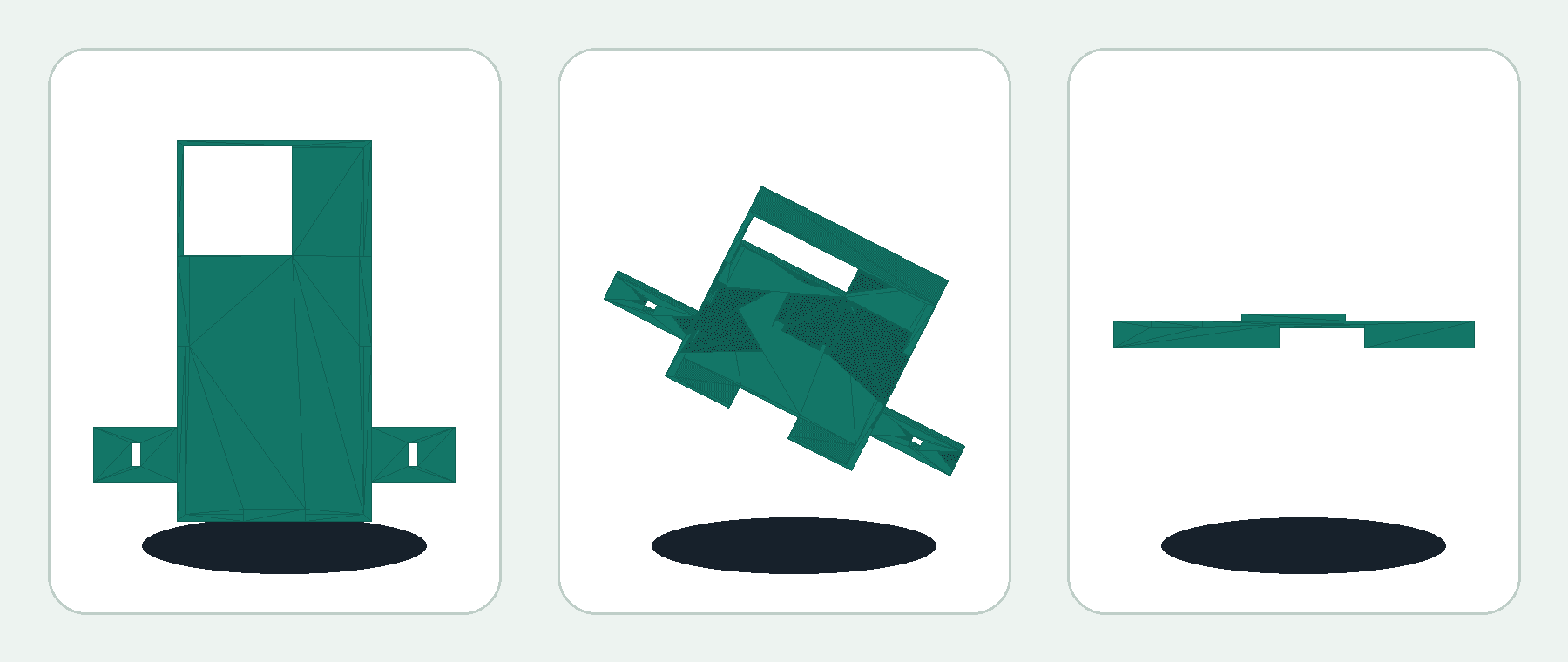 Front, isometric and side views of cassette v1
